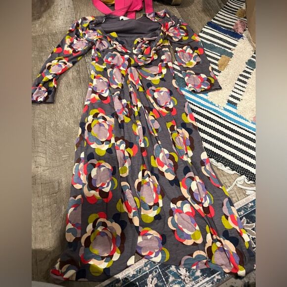 Boden Gray Floral Drapey Jersey Dress 3/4 Sleeves - Picture 6 of 11